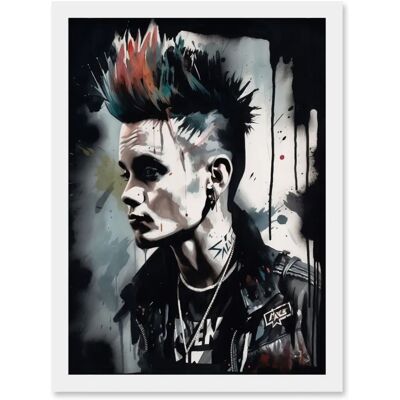 Artery8 - Punk Rock Mohawk - White - A4 - Framed Wall Art Artery8 - Punk Rock Mohawk - White - A4 - Framed Wall Art