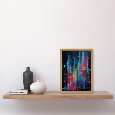 Artery8 - Neon Lines Cityscape - Light Oak - Wall Art Artery8 - Neon Lines Cityscape - Light Oak - Wall Art
