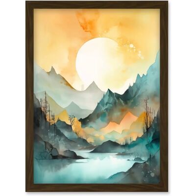 Artery8 - Sun Rising Over Mountain Lakeside - Wall Art Artery8 - Sun Rising Over Mountain Lakeside - Wall Art