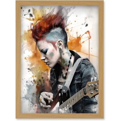 Artery8 - Punk Mohawk Guitar - A4 Light Oak - Framed Wall Art Artery8 - Punk Mohawk Guitar - A4 Light Oak - Framed Wall Art