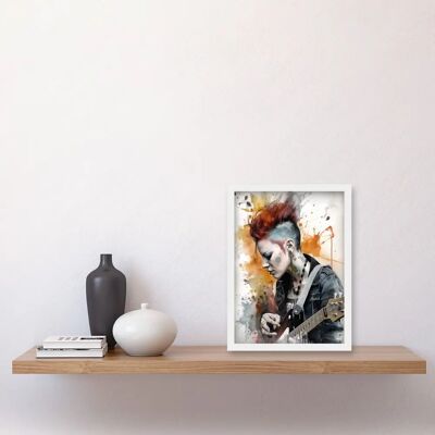Artery8 - Punk Woman Mohawk Guitar - A4 - Wall Art Print Artery8 - Punk Woman Mohawk Guitar - A4 - Wall Art Print