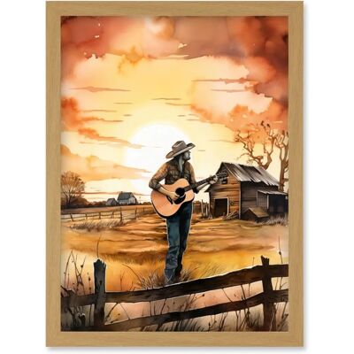 Artery8 - Man Playing Country Music Guitar Sunset - A4 - Framed Wall Art Print Artery8 - Man Playing Country Music Guitar Sunset - A4 - Framed Wall Art Print