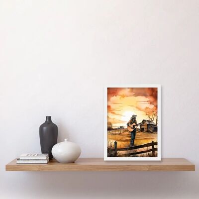 Artery8 - Guitar Man - Countryside Farm - Sunset - Art print Artery8 - Guitar Man - Countryside Farm - Sunset - Art print