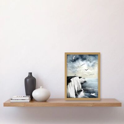 Artery8 - Seagulls at Dover - A4 light oak - Wall Art Print Artery8 - Seagulls at Dover - A4 light oak - Wall Art Print