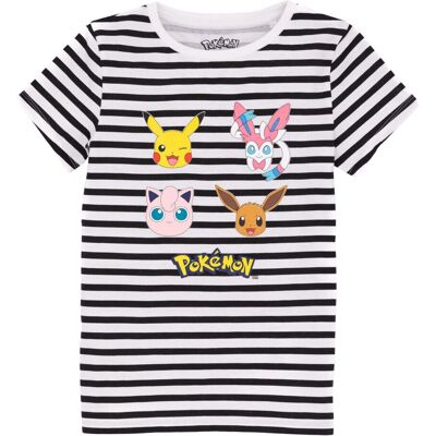 T-shirt a righe Pokémon Bianco/Nero per Ragazze - Maglietta T-shirt a righe Pokémon Bianco/Nero per Ragazze - Maglietta