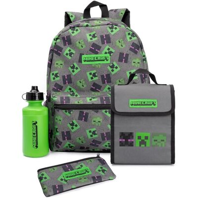 Ensemble Sac à Dos et Lunch Minecraft Gris Clair - Isolé Ensemble Sac à Dos et Lunch Minecraft Gris Clair - Isolé