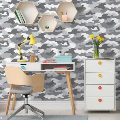 Pertemba FR - Papier Peint Camouflage - 10m x 53cm - Gris - Publicité Pertemba FR - Papier Peint Camouflage - 10m x 53cm - Gris - Publicité