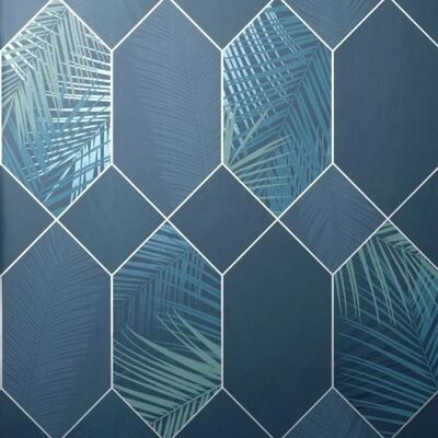Pertemba Fr - Miami Palm Leaf - Blue-Silver - Wallpaper Pertemba Fr - Miami Palm Leaf - Blue-Silver - Wallpaper