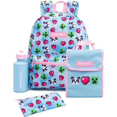 Ensemble Sac à Dos Pixel Minecraft Bleu/Rose - Sac à Dos Ensemble Sac à Dos Pixel Minecraft Bleu/Rose - Sac à Dos