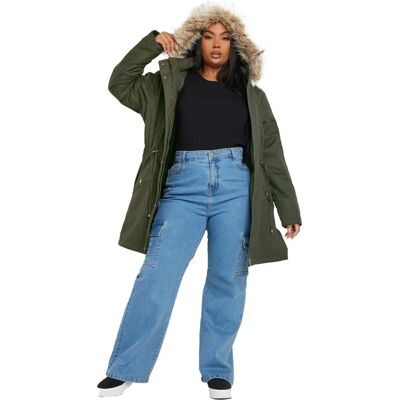 Yours Khaki Green Faux Fur Trim Parka Coat - Women’s Plus Size Yours Khaki Green Faux Fur Trim Parka Coat - Women’s Plus Size