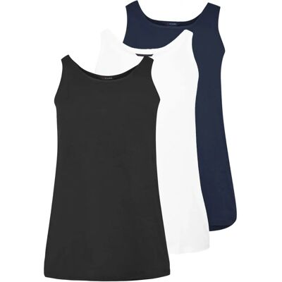 Yours Navy Blue & Black 3 Pack Vest Tops - Basic Clothing Yours Navy Blue & Black 3 Pack Vest Tops - Basic Clothing