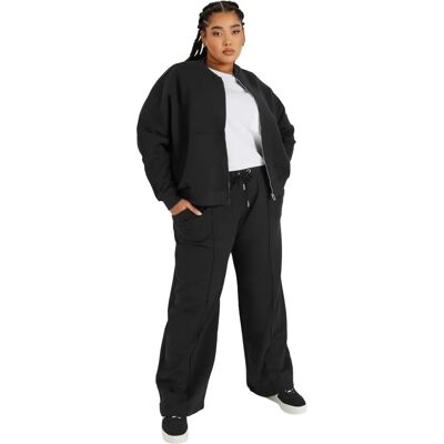 Yours Black Oversized Sweat Bomber Jacket - Jacket Yours Black Oversized Sweat Bomber Jacket - Jacket