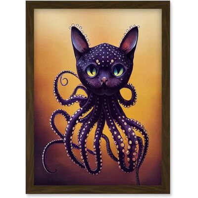Artery8 - Octopussy - Surreal Cat Octopus Purple Framed Art Artery8 - Octopussy - Surreal Cat Octopus Purple Framed Art