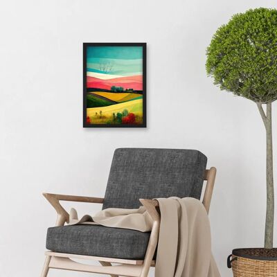 Artery8 - Four Seasons Colourful Modern Country Landscape - A4 - Framed - Wall art Artery8 - Four Seasons Colourful Modern Country Landscape - A4 - Framed - Wall art