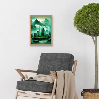 Artery8 Mystical New Age Crystal Jade Green Landscape - A4 - Light Oak - Framed Wall art Artery8 Mystical New Age Crystal Jade Green Landscape - A4 - Light Oak - Framed Wall art