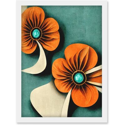 Artery8 - Abstract Papercut Orange And Cream Flowers On Teal Artwork - Teal - Print - Framed Wall Art Artery8 - Abstract Papercut Orange And Cream Flowers On Teal Artwork - Teal - Print - Framed Wall Art