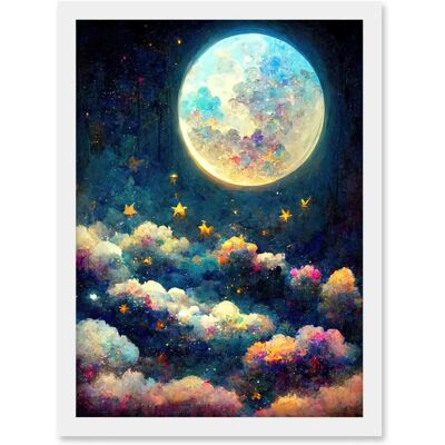 Artery8 - Dreamy Night Sky - Moon Stars Clouds - A4 - Framed Wall Art Artery8 - Dreamy Night Sky - Moon Stars Clouds - A4 - Framed Wall Art