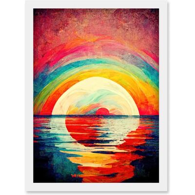 Artery8 - Rainbow Sunset At Sea - Framed - A4 - Artwork Artery8 - Rainbow Sunset At Sea - Framed - A4 - Artwork