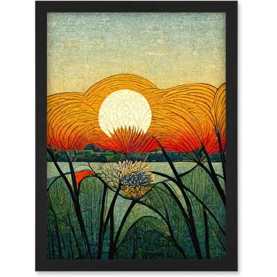Artery8 - Vibrant Sunset Flower Meadow Morris - A4 - Framed - Print Artery8 - Vibrant Sunset Flower Meadow Morris - A4 - Framed - Print
