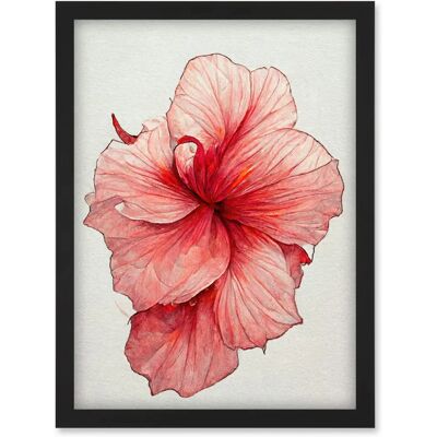 Artery8 - Pink Hibiscus Flower Illustration - Wall Art Artery8 - Pink Hibiscus Flower Illustration - Wall Art