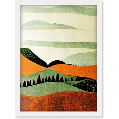 Artery8 - Abstract Tangerine Olive Nature Linocut - Wall Art Print Artery8 - Abstract Tangerine Olive Nature Linocut - Wall Art Print