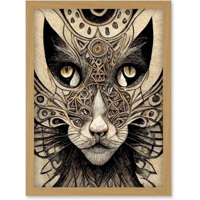 Artery8 - Abstract Cat Face - Light Oak - Wall Art Print Artery8 - Abstract Cat Face - Light Oak - Wall Art Print