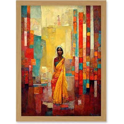 Artery8 - Bright Bold Woman Yellow Saree - A4 - Oak - Wall Art Artery8 - Bright Bold Woman Yellow Saree - A4 - Oak - Wall Art
