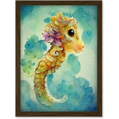 Artery8 Cute Baby Seahorse - A4 Brown Framed Wall Art Artery8 Cute Baby Seahorse - A4 Brown Framed Wall Art