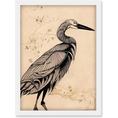 Artery8 - Heron Bird Simple Ink Illustration - A4 - Framed - Wall Art Print Artery8 - Heron Bird Simple Ink Illustration - A4 - Framed - Wall Art Print