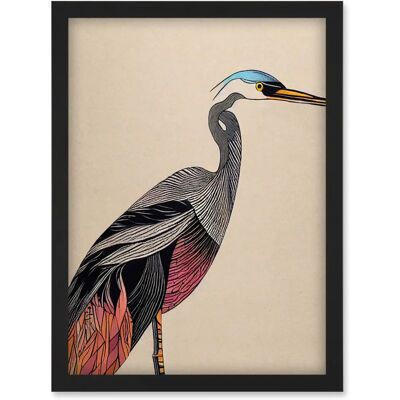 Artery8 - Abstract Heron Bird - Coral Teal - A4 - Wall Art Artery8 - Abstract Heron Bird - Coral Teal - A4 - Wall Art
