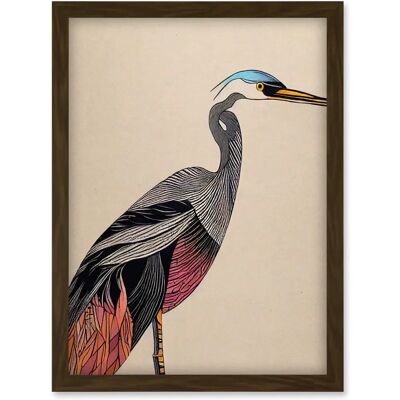 Artery8 - Abstract Heron Bird - Coral Teal - A4 Framed Artery8 - Abstract Heron Bird - Coral Teal - A4 Framed