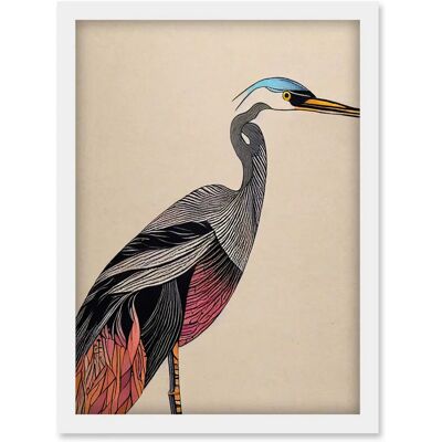 Artery8 - Abstract Heron Bird Illustration - Coral - Teal - Framed wall art Artery8 - Abstract Heron Bird Illustration - Coral - Teal - Framed wall art