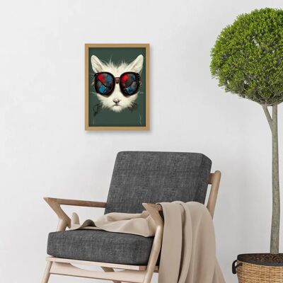 Artery8 - White Cat Head - Aviator - Framed - Wall Art Artery8 - White Cat Head - Aviator - Framed - Wall Art
