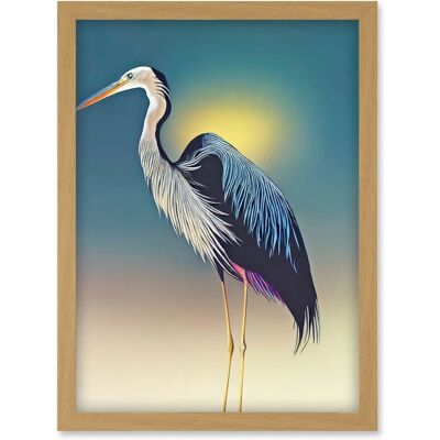 Artery8 - Heron Sunrise - A4 - light oak - Framed - Wall Art Print Artery8 - Heron Sunrise - A4 - light oak - Framed - Wall Art Print