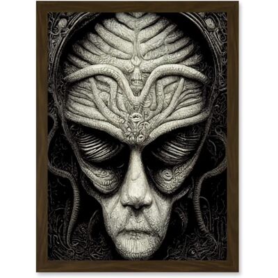 Artery8 - Alien Grays Monochrome - A4 - Brown - Framed Wall Art Artery8 - Alien Grays Monochrome - A4 - Brown - Framed Wall Art