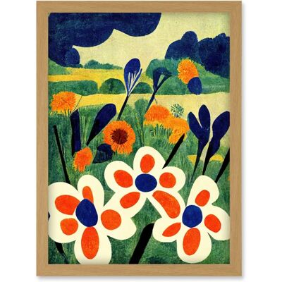 Artery8 Henri Matisse Style Meadow Flowers Iris Artwork - A4 - Light Oak - Framed Wall Art Artery8 Henri Matisse Style Meadow Flowers Iris Artwork - A4 - Light Oak - Framed Wall Art