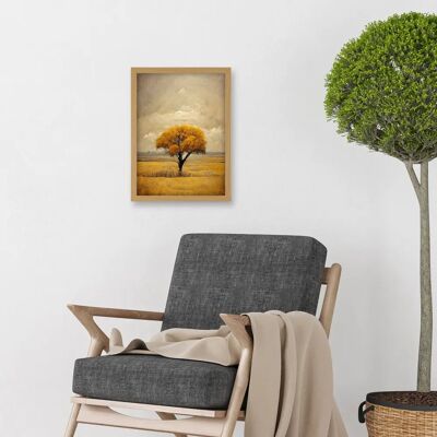Artery8 - Lone Tree Autumn Landscape - Gold Yellow Mustard - Framed - Wall Art Artery8 - Lone Tree Autumn Landscape - Gold Yellow Mustard - Framed - Wall Art