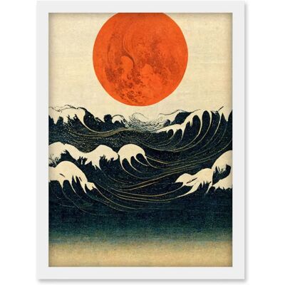 Artery8 - Moon Over Ocean Ukiyo-e - Orange - A4 - Art print Artery8 - Moon Over Ocean Ukiyo-e - Orange - A4 - Art print