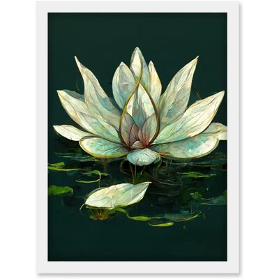 Artery8 - Water Lily - Framed - A4 - White - Wall Art Artery8 - Water Lily - Framed - A4 - White - Wall Art