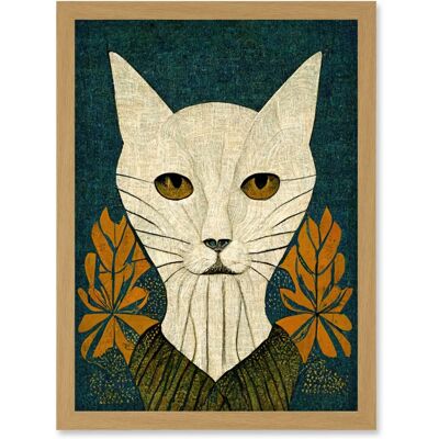 Artery8 - Elegant Cat Illustration - William Morris Style - Teal Mustard - Art Print Artery8 - Elegant Cat Illustration - William Morris Style - Teal Mustard - Art Print