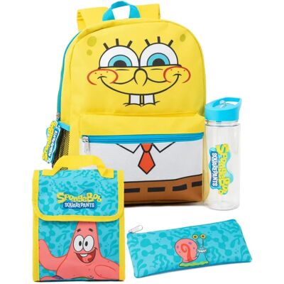 SpongeBob SquarePants Unisex Kids 4 Piece Backpack Set - Backpack, Lunch Bag, Pencil Case, Water Bottle - Kids' Backpack SpongeBob SquarePants Unisex Kids 4 Piece Backpack Set - Backpack, Lunch Bag, Pencil Case, Water Bottle - Kids' Backpack