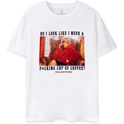 Yellowstone Brand White Beth Dutton Coffee Short Sleeve T-Shirt Yellowstone Brand White Beth Dutton Coffee Short Sleeve T-Shirt