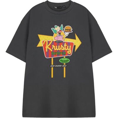 T-shirt gris Krusty Burger des Simpsons - Manches courtes homme - Publicité T-shirt gris Krusty Burger des Simpsons - Manches courtes homme - Publicité