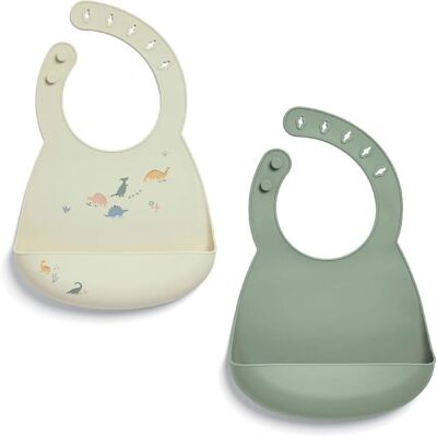 Mamas & Papas Silicone Bibs - Dino Teal - Baby Bibs Mamas & Papas Silicone Bibs - Dino Teal - Baby Bibs
