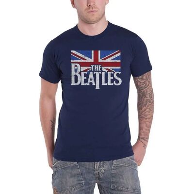 The Beatles Maglietta Unisex Blu Navy XXL Logo Bandiera - Maglietta The Beatles Maglietta Unisex Blu Navy XXL Logo Bandiera - Maglietta