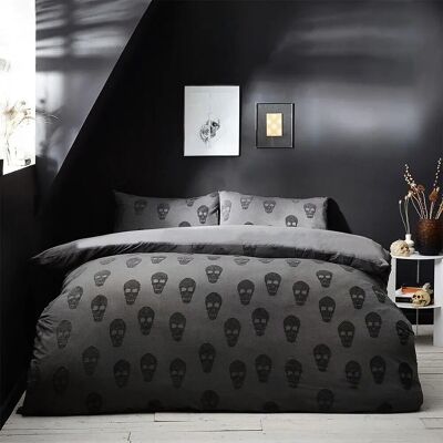 Ensemble de housse de duvet en coton tissé avec crâne - Literie Ensemble de housse de duvet en coton tissé avec crâne - Literie