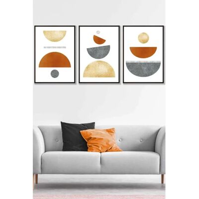 ARTZE - Orange - Grey-Gold Abstract Mid Century Geometric Framed Wall Art - Large - Wall Art ARTZE - Orange - Grey-Gold Abstract Mid Century Geometric Framed Wall Art - Large - Wall Art