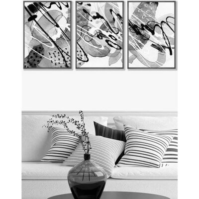 ARTZE - Set of 3 - Dark Grey Framed - Abstract Watercolour - Wall Art ARTZE - Set of 3 - Dark Grey Framed - Abstract Watercolour - Wall Art