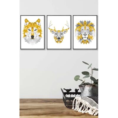ARTZE - Geometric Animal Heads - Yellow Grey - Framed Wall Art ARTZE - Geometric Animal Heads - Yellow Grey - Framed Wall Art