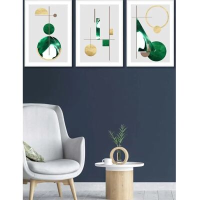 ARTZE - Abstract Geometric Art Green Gold - Green and Gold ARTZE - Abstract Geometric Art Green Gold - Green and Gold